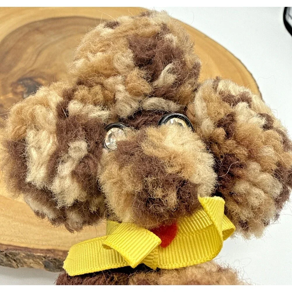 Vintage Poodle Dog Crochet Handmade Brown/Tan Yarn Retro Decor 6.5”